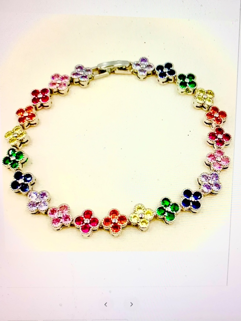Lucky four leaf clover floral tennis link bracelet colorful rainbow silver-tone